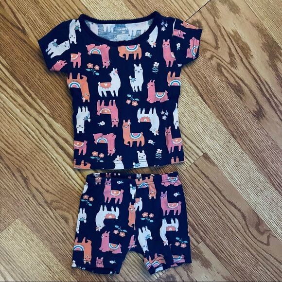 Carters Blue & Pink Llama Print Cotton Pajama Shorts & Matching Top Size 2 T - Picture 1 of 8